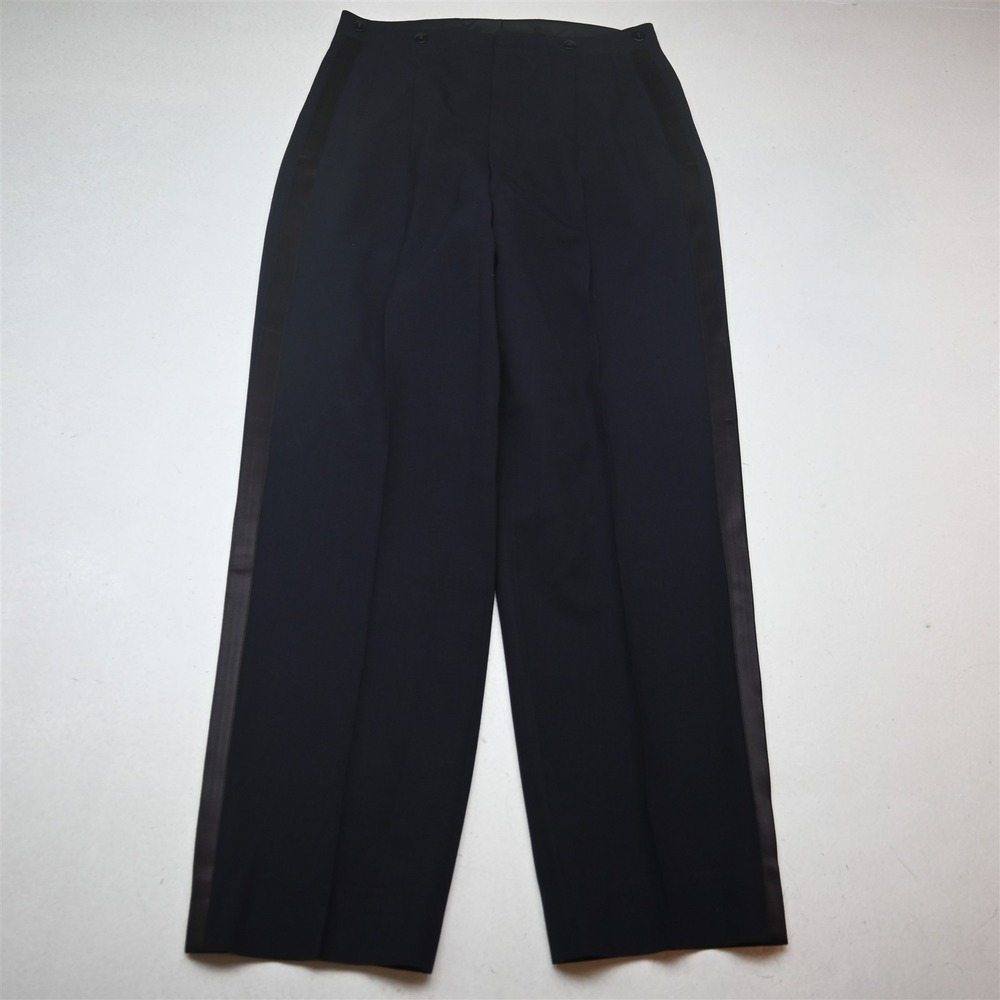 Vtg 1950s Bespoke 30x30 Midnight Navy Blue Wool High Rise Pleated Tuxedo Pants